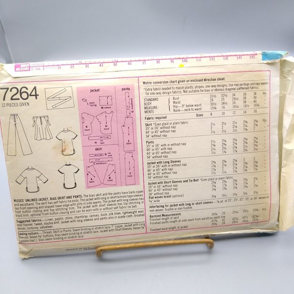 Vintage Sewing PATTERN Simplicity 7264, Misses 1975 Jacket Bias Skirt and Pants - Picture 2 of 2